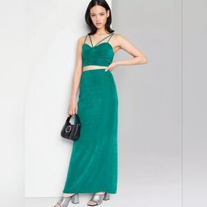 Top And Skirt Set - Shimmery Emerald Green Holiday